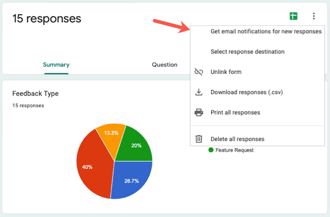 Opções de resposta do Formulários Google