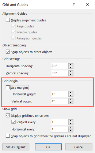 Configurações de origem da grade