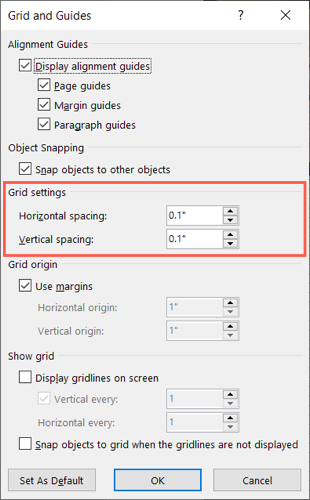 Configurações de grade