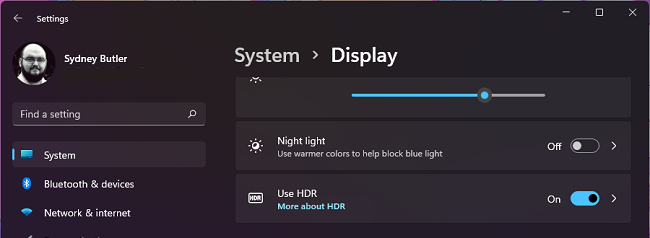 Alternar HDR do Windows 11