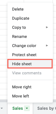 Ocultar planilha no menu de guias