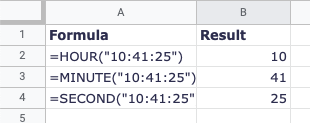 HORA, MINUTO e SEGUNDO com a hora na fórmula