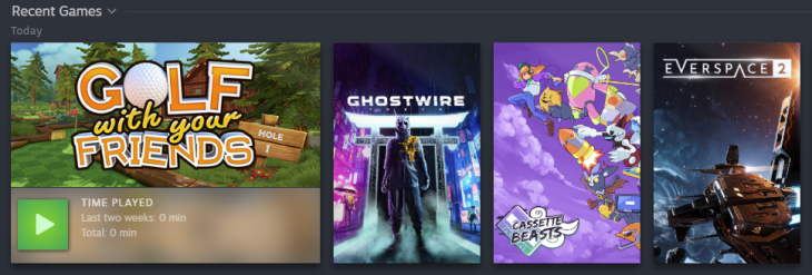 Nossa janela Steam mostrando os jogos Game Pass que adicionamos via UWPHook, com suas respectivas artes de jogo