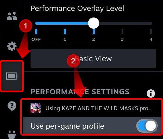 Nas configurações de desempenho, ative "Usar perfil por jogo"