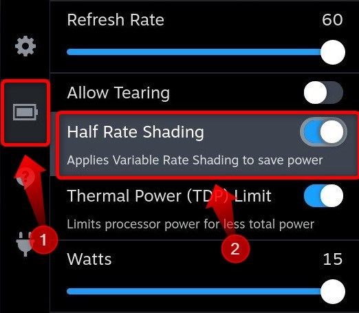 Nas configurações de desempenho, habilite "Half Rate Shading"