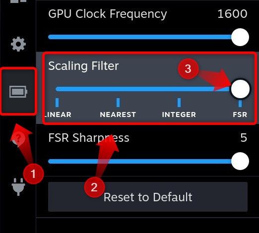 Ajuste o controle deslizante Filtro de escala para o nível "FSR"