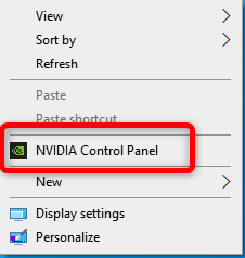 Você pode abrir o painel de controle da Nvidia clicando com o botão direito na área de trabalho e clicando em Painel de controle da Nvidia no menu a seguir