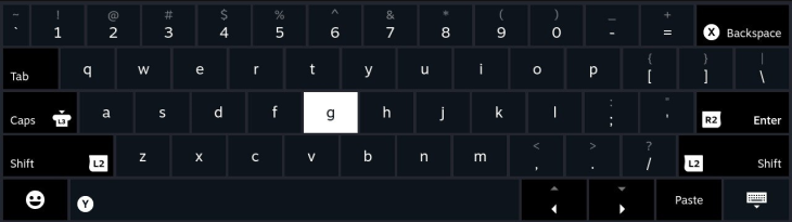 Teclado na tela Steam Deck com layout QWERTY e teclas de atalho visíveis