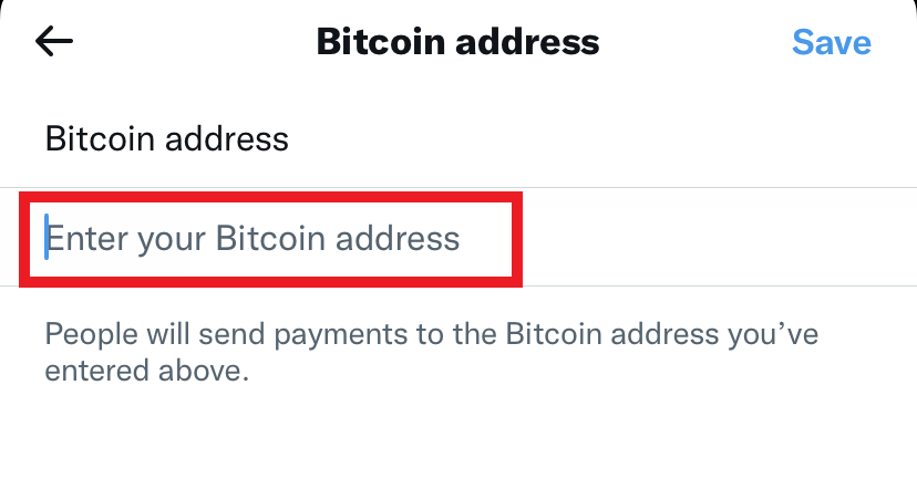 Insira a caixa de texto do endereço Bitcoin destacada.