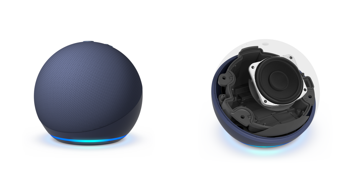 Novo Echo Dot, frontal e interior