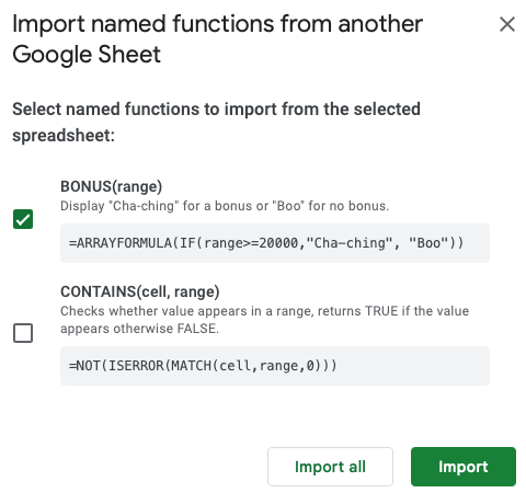 Funções disponíveis para importar