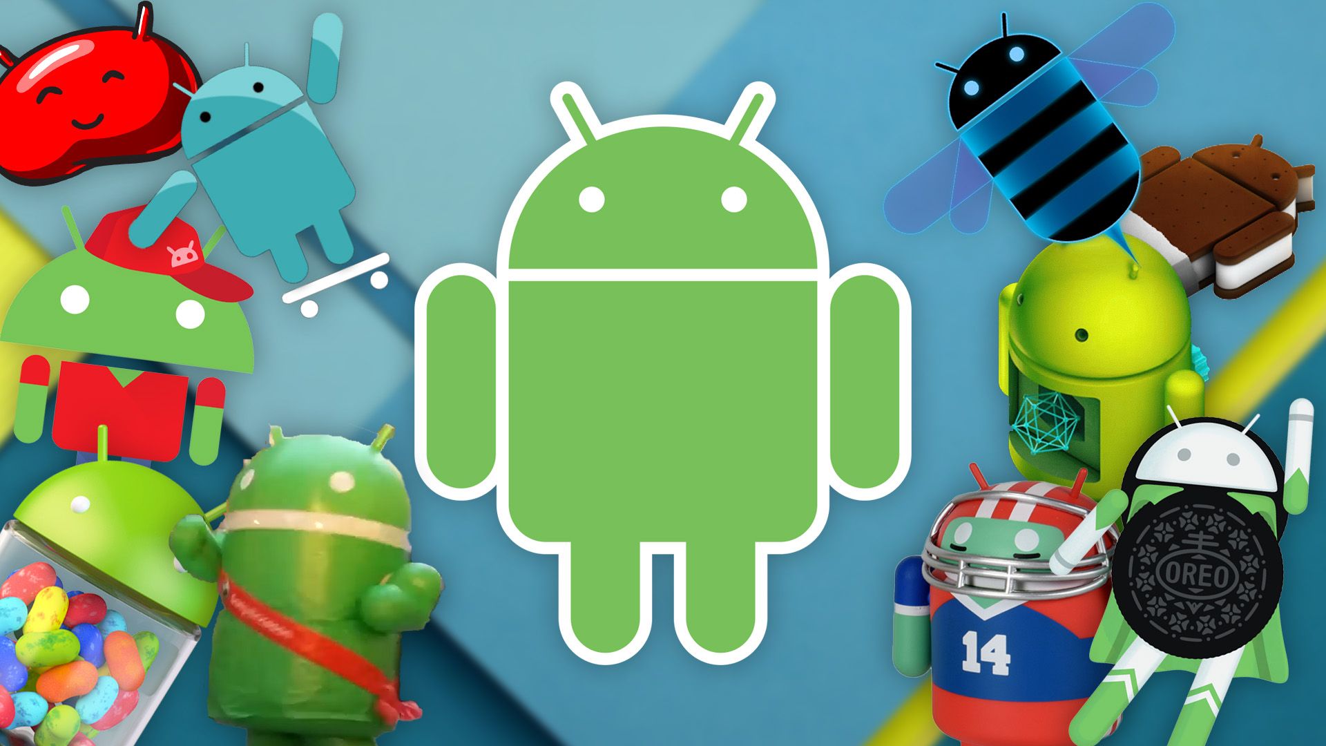 Imagem de muitos robôs Android diferentes