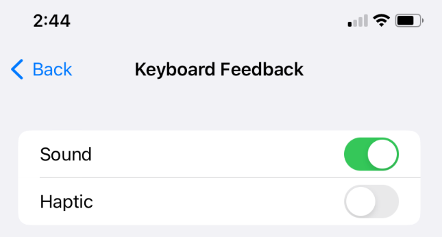 Configurações de feedback do teclado no iPhone