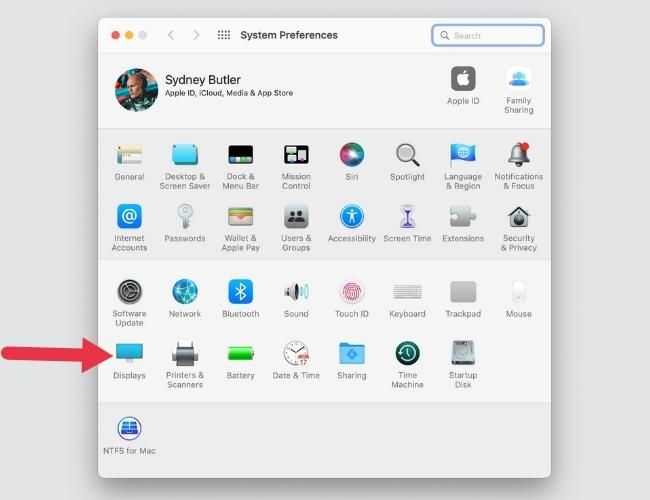 Preferência do sistema Mac com ícone de exibição em destaque