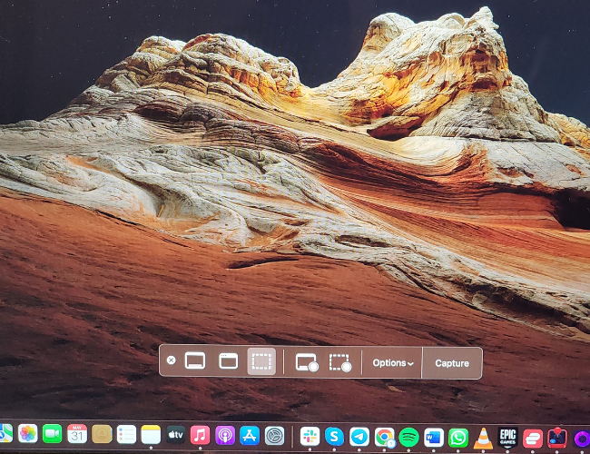 A barra de ferramentas de captura de tela do macOS