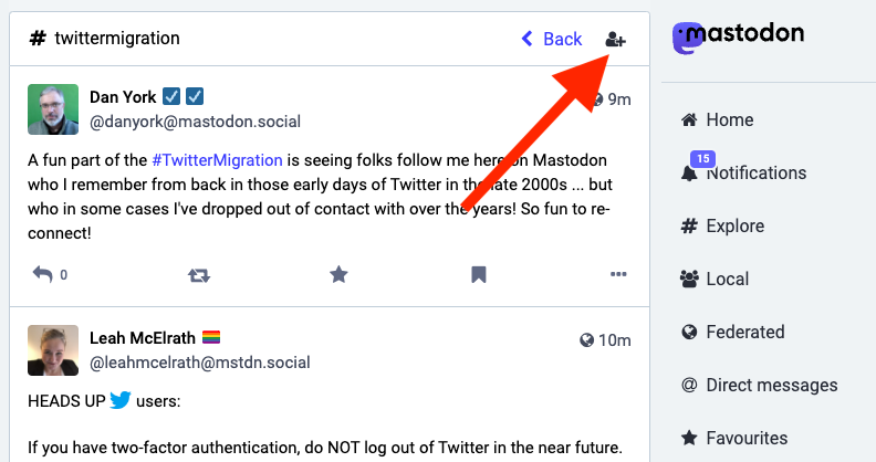 Seguindo uma hashtag no Mastodon 4.0
