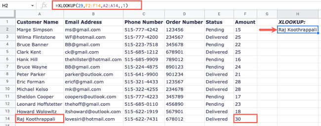 XLOOKUP usando o modo de correspondência