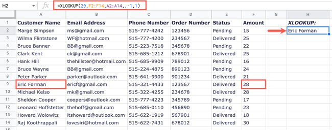 XLOOKUP com modos de correspondência e pesquisa da primeira à última entrada