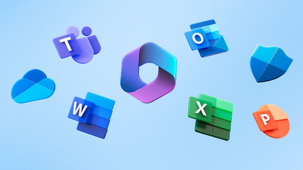 Logotipo do Microsoft 365 cercado por ícones para Word, Excel e outros aplicativos