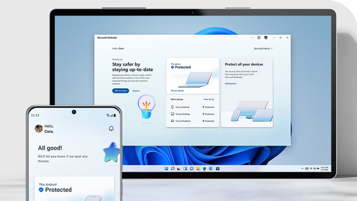 Microsoft Defender em um PC e telefone Android