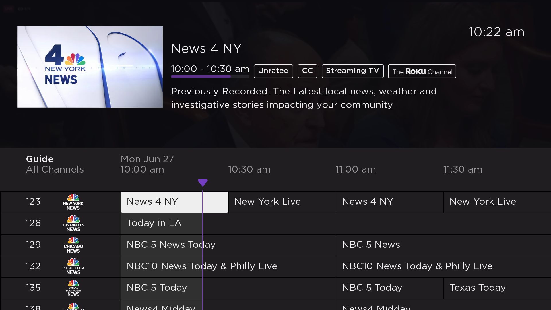 NBC News Nova York no canal Roku