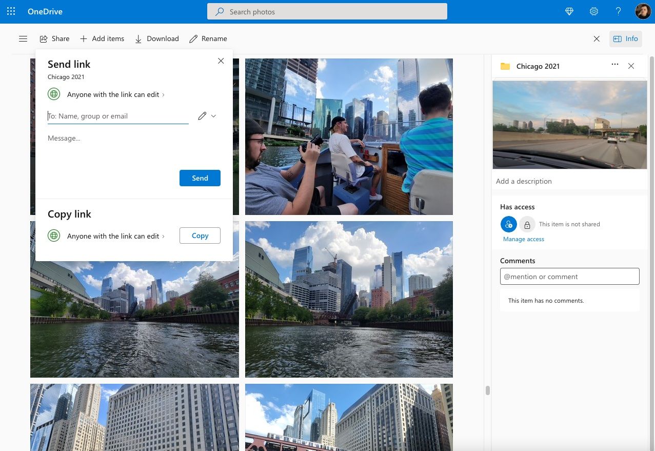 Álbum de fotos no OneDrive