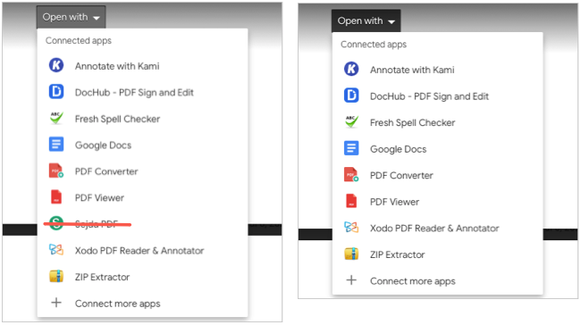 Abra o menu Com antes e depois de desconectar um aplicativo