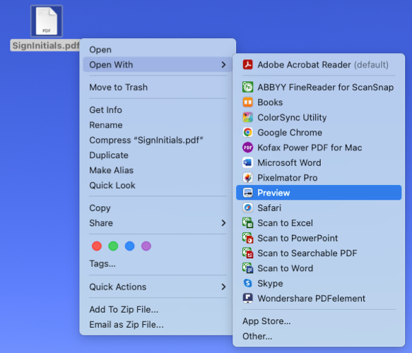 Visualizar no menu Abrir com no Mac