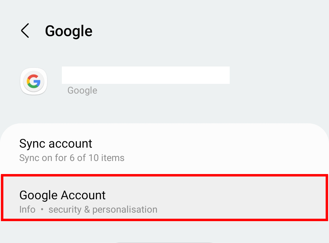Selecione sua conta do Google e toque na opção que diz "Conta do Google"