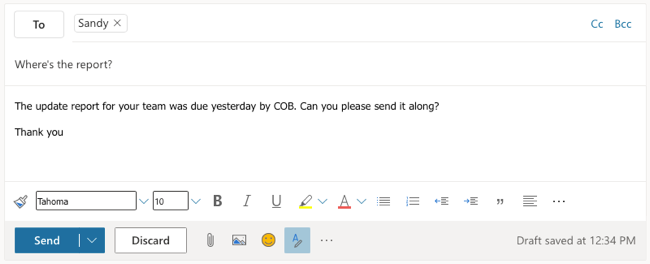 Rascunho de email no Outlook para a Web