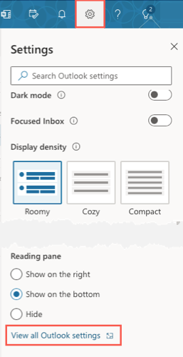 Veja todas as configurações do Outlook na barra lateral