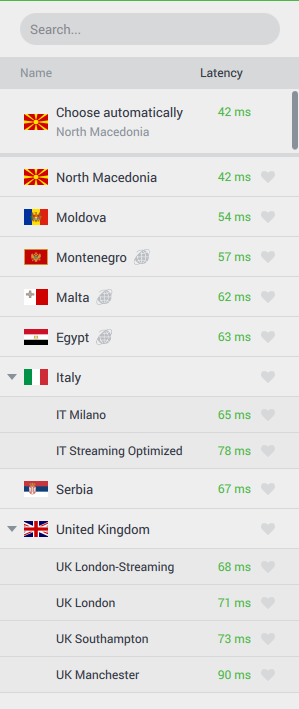 Seleção de servidor PIA