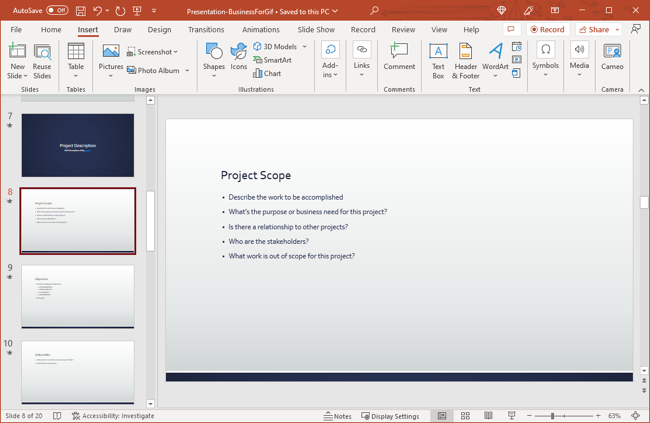 Interface do PowerPoint, guia Início