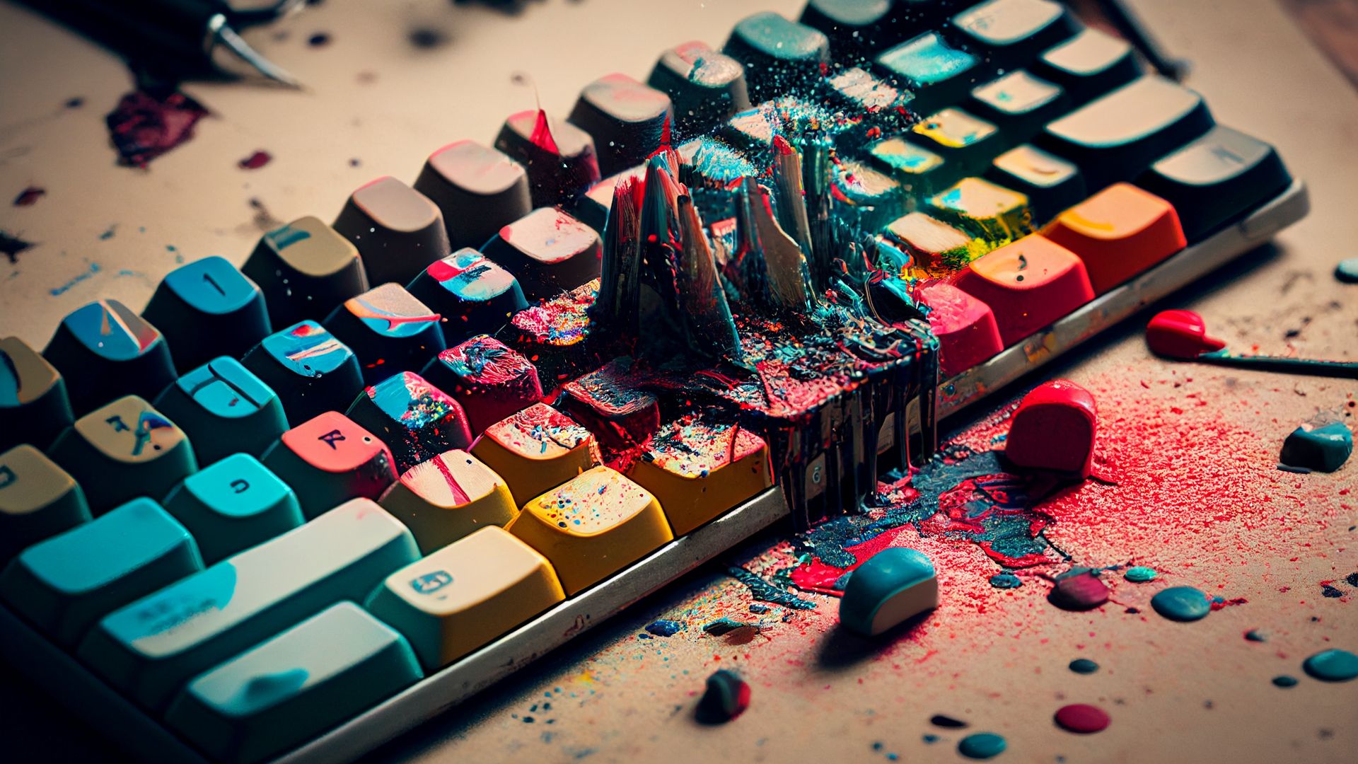 Um teclado de computador pintado.