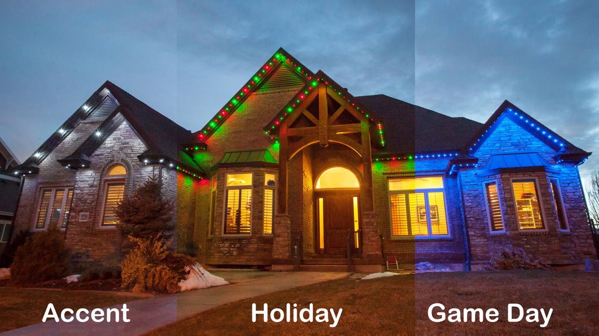 Exemplos dos diferentes modos de cores que você pode usar com luzes externas permanentes para diferentes atividades.