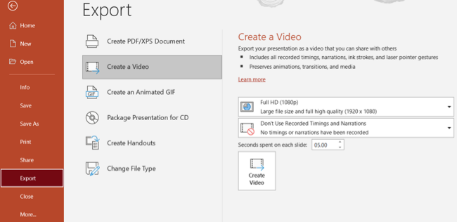Exportar PowerPoint como um vídeo