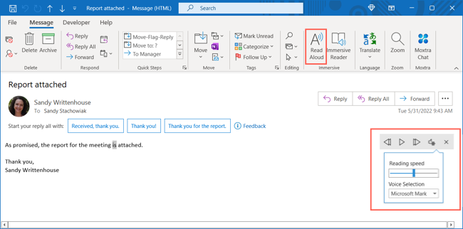 Leia em voz alta no Outlook
