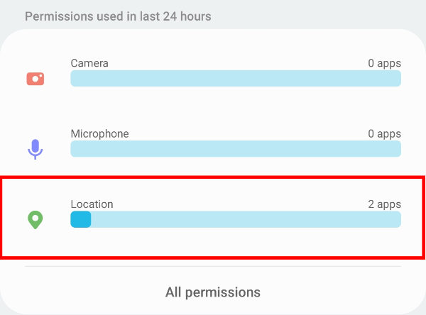 Selecione uma permissão como Câmera, Microfone ou Local