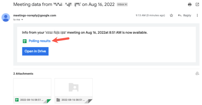 E-mail com os resultados da enquete do Google Meet