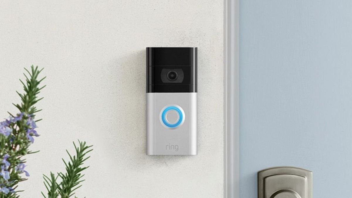 Ring Video Doorbell 3 instalado em uma parede externa