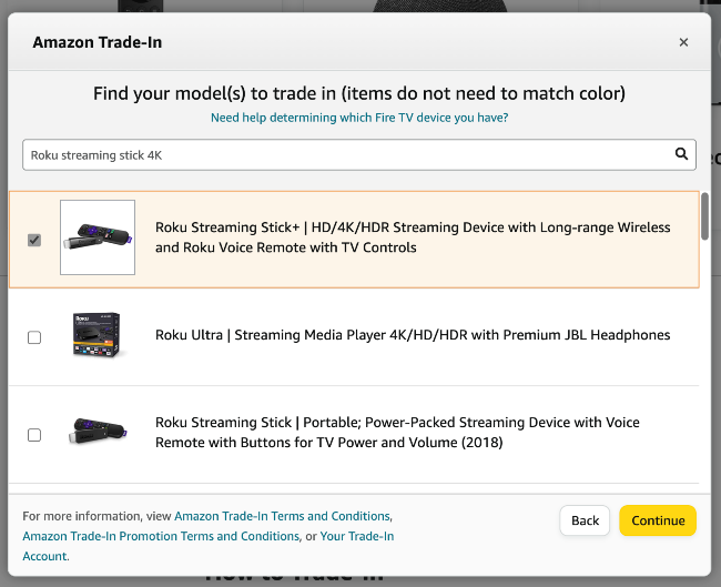 Clique no botão continuar dentro da janela Amazon Trade-In