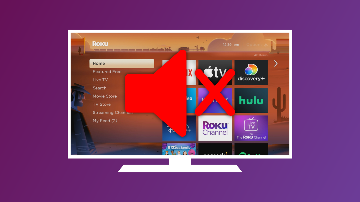 Roku com ícone mudo.