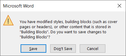 Solicitar para salvar um Building Block no Word