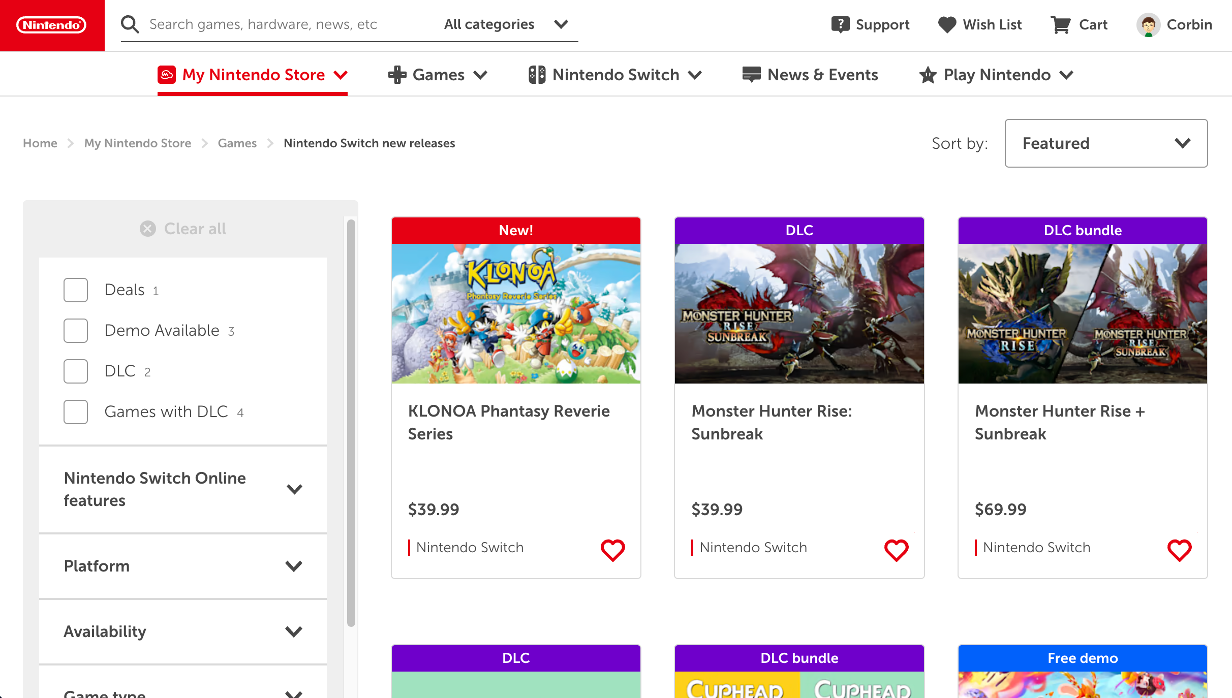 Captura de tela da Nintendo eShop