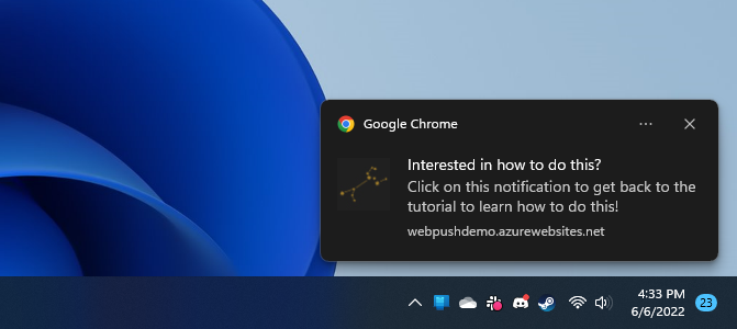 Notificação push do Chrome no Windows 11