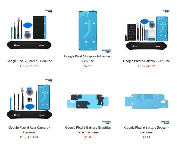 Peças de reposição para Pixel 6 no iFixit