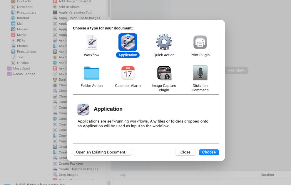 Novo documento no Automator