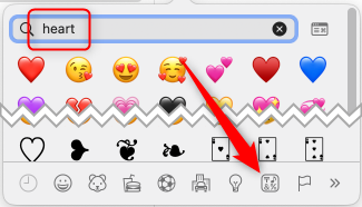 Pesquise coração ou clique em Símbolos.