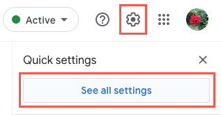Ícone de engrenagem e ver todas as configurações no Gmail