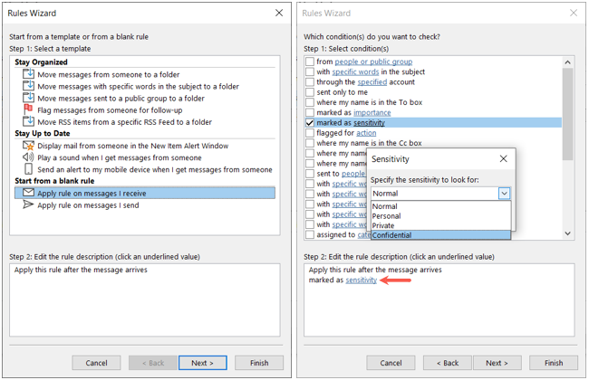 Criando uma regra de confidencialidade no Outlook no Windows